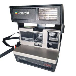 Polaroid Sun600 LMS Camera Vintage Pop Up Neck Strap Black USA Made Photography